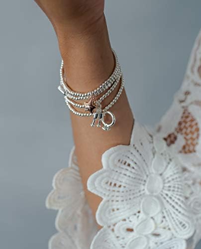 Lu Bella Womens Wedding Jewellery Gifts - Wedding Gifts For Woman - Adjustable Stretchy Silver String Present Jewellery with Charms and Gift Bag from