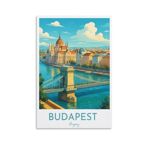Budapest Travel Poster Canvas Wall Art 12x18in