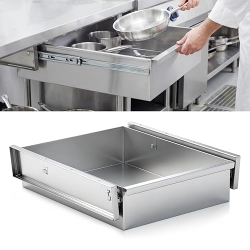 Zonon 20" x 15" x 5" Stainless Steel Table Drawer Heavy Duty Metal Undermount Storage Drawer for Prep Work Tables, Slide-Out Commercial Residential Kitchen Storage Accessory