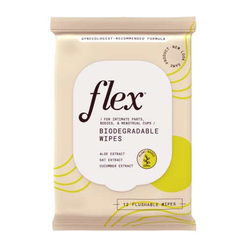 Flex Biodegradable Wipes | Flushable Feminine Wipes for Bodies & Menstrual Cups | Safe for Use on Intimate Areas | OB/GYN-Recommended | 4 Packs x 12-Count