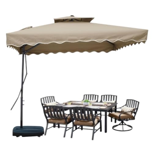 Image of THESHELTERS Side Pole Square (250x250cm) Outdoor Garden Umbrella with Movable 60KG Water Base Stand for Patio, Terrace, Cafe and Balcony | Waterproof Big Size Outdoor Umbrella