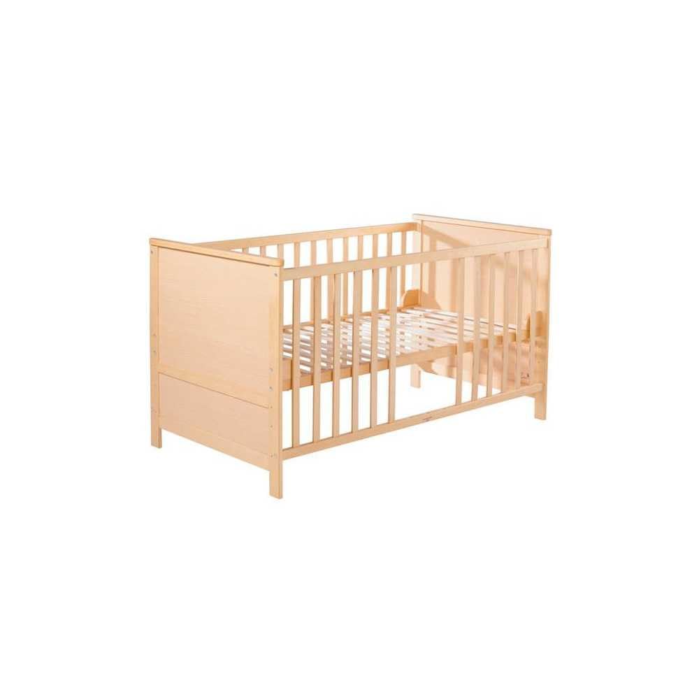 roba Lit Bébé Évolutif 70x140 - Réglable en Hauteur - 3 Barreaux Amovibles - 0 à 7 Ans - Naturel