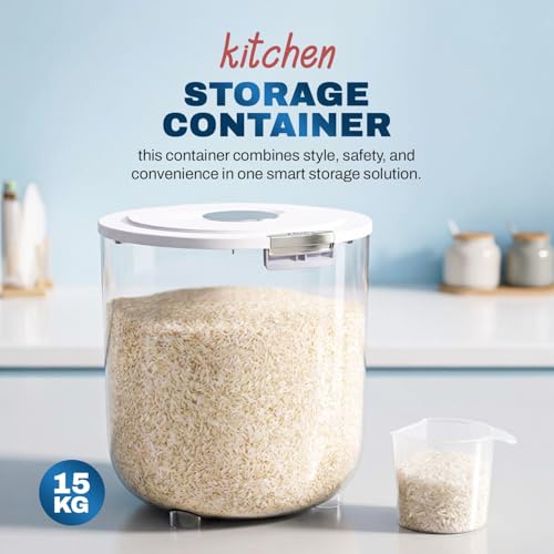 Image of Zuhi Airtight Grocery Storage Box for Kitchen | Moisture-Proof BPA-Free Kitchen Food Storage Jar for Rice, Cereals, Grains & Pulses | Transparent BPA-Free Container with Flip Lid (15 Kg)