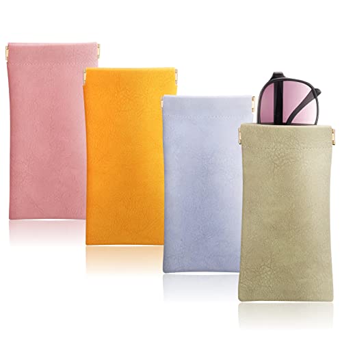 Image of 4Pcs Squeeze Top Glasses Case, Glasses Cases Soft, Portable Sunglass Case Soft Leather Eyeglass Case for Women Men Kid