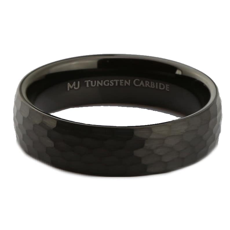 Custom Engraved Tungsten Carbide 4, 6 or 8mm Wedding Band Hammered Pattern Black Plated Ring3