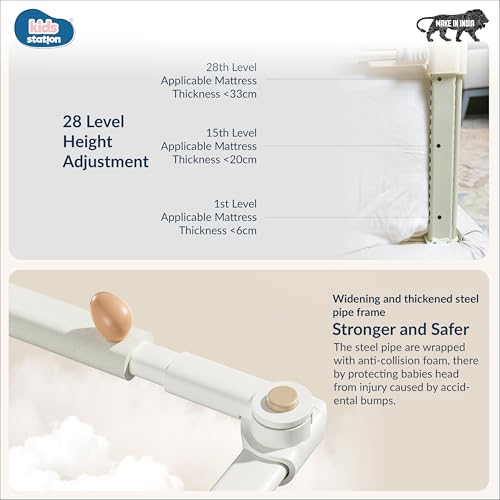 Image of Kids Station 1 Side Premium Bed Rail Guard (5.3ft x 2.6ft / 150x80cm), Bed Railing for Baby Safety, Kids Toddler Bed Protector Side Walls, Adjustable Height, Portable & Foldable (White)