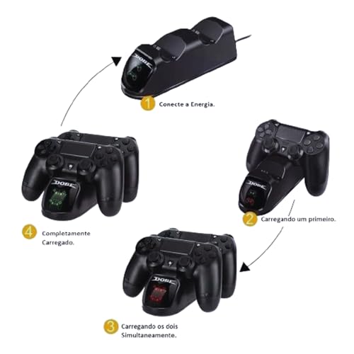 Base de Carregador Dock Duplo USB com Indicador Led Para Controle Dualshock Ps4 / Ps4 Slim / Ps4 Pro