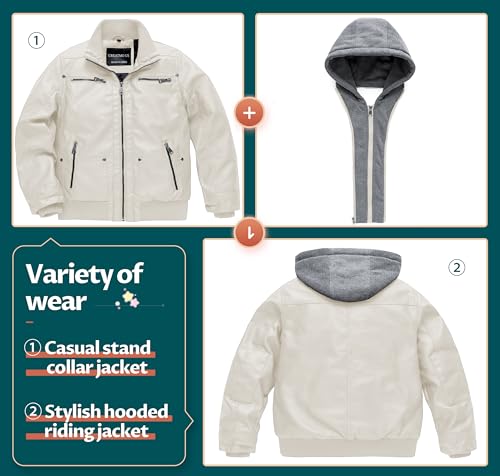 Image of Boy's Faux Leather Jacket Windproof Warm Winter Coat Kids Bomber Outerwear Waterproof PU Motorcycle Jacket