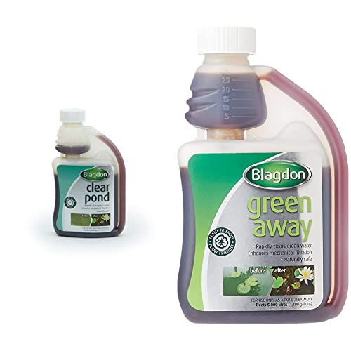 Blagdon Clear Pond, Clears Dirty Green/Brown Water Quickly, Natural, Safe, 250ml & Green Away for Ponds, Clears Green Water and Algae, Natural, Plant Friendly, Safe for Fish, 250ml