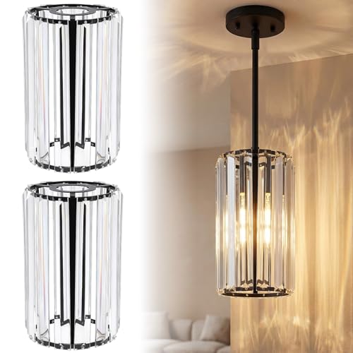 Image of Teenyyou 2 Pcs Crystal Pendant Light Shade Modern Tall Ceiling Light Cover E26 /E27 Base 1.65 inch Top x 5.1 inch Dia. x 9 inch H Chandelier Lampshade Replacement for Kitchen Island Dinning Room Corridor