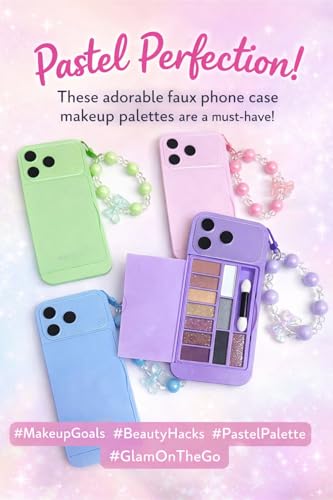 Image of 2 in 1 Faux Phone Case Makeup Palette with Mirror & Applicator | Pastel Portable Eyeshadow Kit | Compact Travel Makeup Box with Beaded Strap (Green)