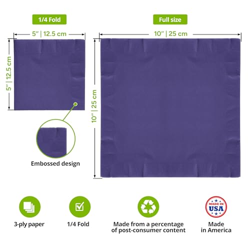 CUSINIUM [24 peças de pratos grandes de papel roxo de 25,4 cm com [50 peças] guardanapos de festa ro