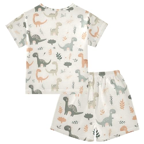 ALAZA Cute Dinosaur Pajamas Set Short Sleeve Cotton Sleepwear Summer Pjs 2 Piece 5-14Y2