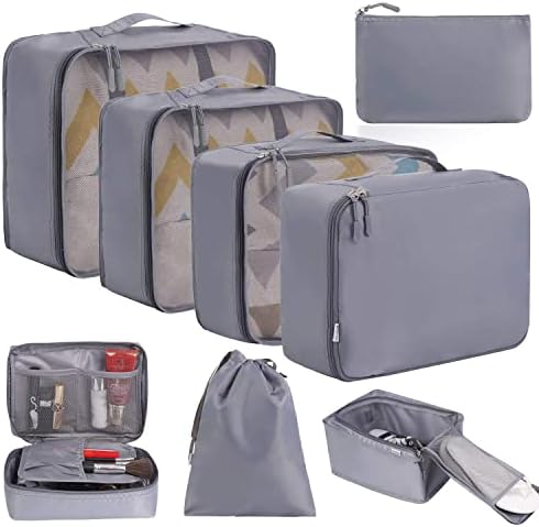 Amazon Brand - Eono 8 Pcs Packing Cubes for Suitcase Lightweight Luggage Packing Organizers Packing Cubes for Travel Accessories - Beige