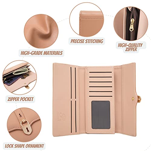 Prettyzys Large Capacity Trifold Clutch Wallet for Women – Handmade, RFID Blocking, Handbag with Cash, Coins, Credit Cards Compartments - Simple, Cute Purse for Ladies, Teenage Girls – Pink4