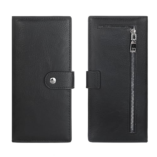 Slim Long Lightweight Wallet for Women,Thin soft Bifold Minimalist Design with Zipper Pocket for Coins (Black)