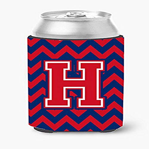 Caroline's Treasures CJ1054-HCC Letter H Chevron Yale Blue and Crimson Can or Bottle Hugger Cooler Washable Drink Sleeve Collapsible Beverage Insulated Holder, Can Hugger, Multicolor