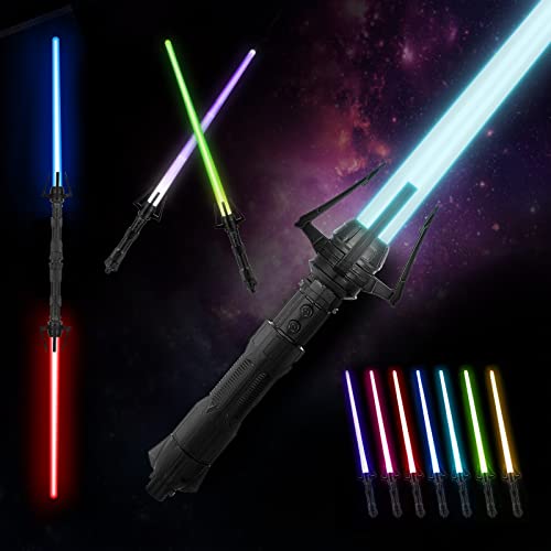 Towwoo Sabre Laser Enfant, 2PCS Lightsaber de Duel FX 2 en 1, 7 Couleurs LED Sabre Laser Lumineux Télescopiques Jouet, épée Lumineuse avec Son pour Enfants Adultes Halloween Cosplay Party