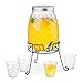 Relaxdays Dispenser per Bevande in Set, Distributore Acqua 5,7 L, 4 Bicchieri Retro Erogatore con Rubinetto, Trasparente