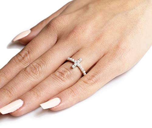 Closeoutwarehouse Simulated Pearl Sideway Cross Ring Sterling Silver Size 6 #TOP3