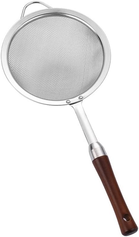 ENGENDER Strainer with Handle Cooking Skimmer Stainless Steel Spoon Long Handle with Wide Resting Ear Design with Solid Color Sturdy and 1 Wider Hook(Large)