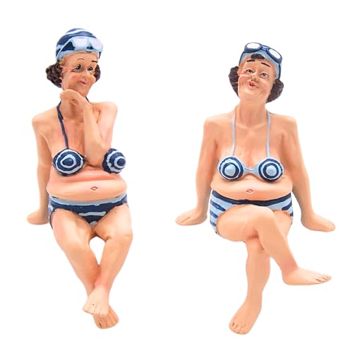 Figurines Dama en Bikini Sentada, Set de 2 Decoración de Playa