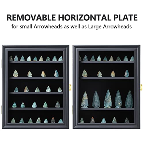 Kcrasan Arrowhead Display Case Native American Arrowhead Shadow Box Wall Mount Arrowhead Collection Display Cabinet With Uv Protection For Agate Opal Crystal Stone Arrowheads Spear Points Black Small #TOP2