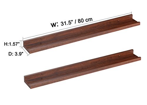 image for O&K FURNITURE Modern Style Espresso-Teak Floating Wall Shelves CD Book