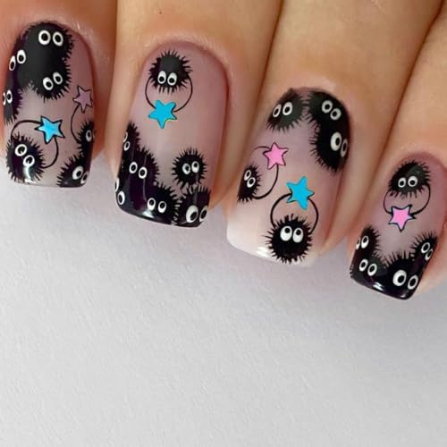 Ceboic 24 Pieces Fake Nails, Nude Square Halloween Press on Nails