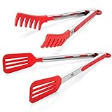 Cooking Tongs, Silicone Kitchen Tongs, Buffet Serving Tongs, Heat Resistant Spatula Meat Tongs Spaghetti Tongs (9 Inch and 12 Inch)