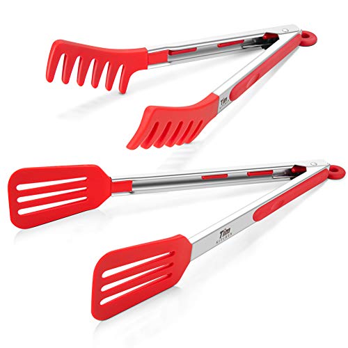 Cooking Tongs Silicone Kitchen Tongs Buffet Serving Tongs Heat Resistant Spatula Meat Tongs Spaghetti Tongs 9 Inch and 12 Inch