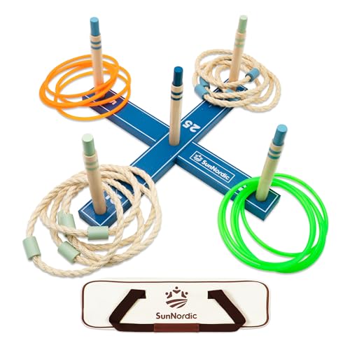 SunNordic Ringwurfspiel-Set aus Holz inklusive Wurfringen und Tragetasche