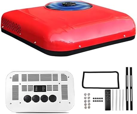 12V RV Air Conditioner 8000 BTU - Quiet Camper AC Unit with Remote Control & Temperature Display, Fast Cooling, Intelligent Frequency for RVs, Vans, Trucks, Cranes (Red)