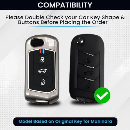 Image of KINGSWAY Mahindra Car Key Cover and Keychain Perfect Shape and Compatible with 3 Buttons Smart Key of All Mahindra Cars, Remote Key Shell, Key Case, Car Key Chain Cover, 360 Protection, Gunmetal Grey