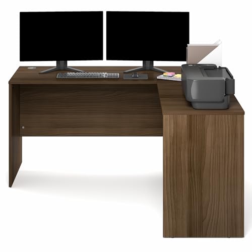 Image of Furinno Roger 60 Inch L-Shaped Office Desk, Executive Desk with Reversible Desk Return, Modesty Panel, Desk Cord Grommet, Scratchproof, for Home Office, Modern Walnut