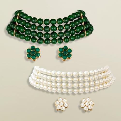 Image of Peora Traditional Maharani Haar Necklace with Earrings Bridal Jewellery Set Gift for Women