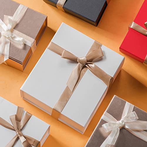 Image of LIFELUM White Gift Boxes 2 Pack 13.85 x 8.35 x 4.45 Large Gift Boxes with Magnetic Lid Wedding Box for Presents Contains Card, Ribbon, Shredded Paper Filler Box for Gift