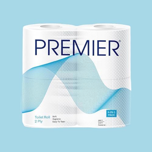 Image of Premier Toilet Tissue Paper Rolls (1280 Pulls) | 2-Ply Soft and Highly Absorbent | 320 Pulls x 4 Rolls | Biodegradable | Clog Free | Flushable | Easy to Tear | Family Pack (4in1) Toilet Paper Roll
