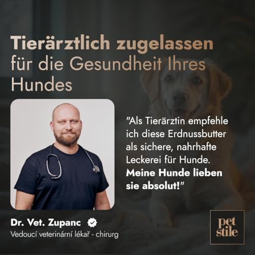 Petstile Peanut Butter for Dogs, Hochwertige, Hundefreundliche Erdnussbutter ohne Xylit, Salz oder Zucker – Perfekt für Training, Spielzeugfüllung und -Anreicherung, im Sicheren Plastikglas