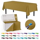 Party Solids 54 Inch X 300 Feet Gold Plastic Table Cover Roll in A Cut - to - Size Box with Convenient Slide Cutter. Cuts Up to 36 Rectangle 8 Feet Plastic Disposable Tablecloths