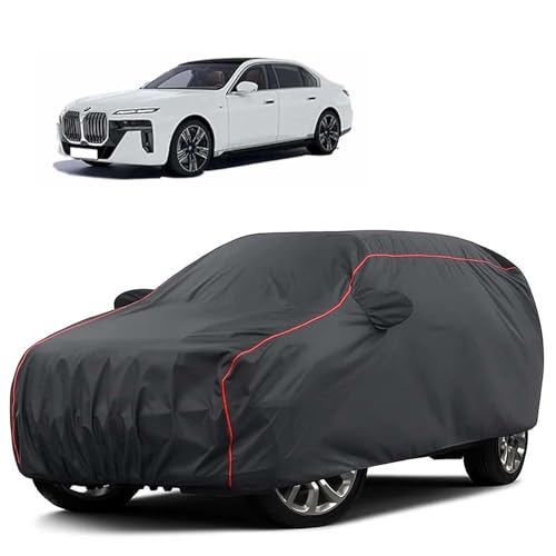 Image of Sulfar 100% Water Resistant Car Body Cover Compatible with Mirror for BMW i7(Electric) (Triple Stitched, Full Bottom Elastic, Dark Grey Tafetta with Red Piping)