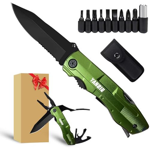 Multitool Pocket Knife with Switch Blades, Can Opener, Wire Cutter, Plier Screwdrivers, Fishing Knife for Camping Hunting, Chrismas/Birthday Gifts for Men/Dad/Kids (Green)