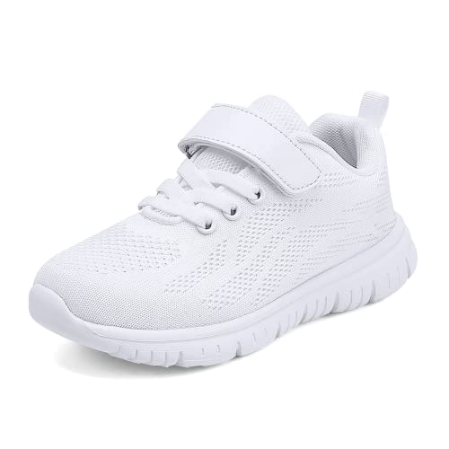 Boys Girls Sneakers Mesh Breathable Casual Lightweight Fashion Tennis Running Sport Primary School Students Athletic Kid Shoes White 11.5 US