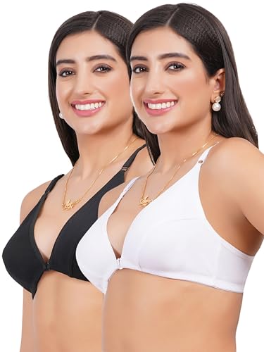 Image of Front Open Non Padded Bra - Made of Pure Cotton Full Coverage Non Wired Seamless Pushup Soft Cup for T-Shirt Saree Dress Sports Garment for Daily Use Everyday