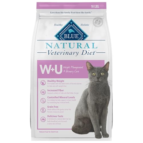 Blue Buffalo Natural Veterinary Diet W+U Weight Management + Urinary Care Dry Cat Food, Veterinarian Prescription Required, Chicken, 16-lb. Bag