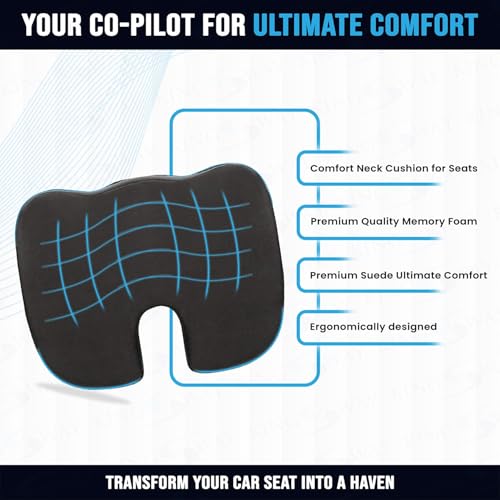 Image of Kingsway Car Accessories Coccyx Seat Cushion Pillow, Universal Use, Long Drive Travel Comfort Memory Foam Car Cushion in Grey, Super Soft Design, Pack of 1