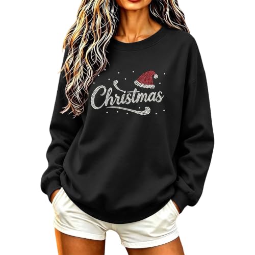 Womens Christmas Sweatshirt Shinny Sequin Rhinestone Xmas Shirt Sweater - image 4