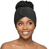 DONNA Deluxe Foam Mesh Wrap – Olive Oil + Vitamin E Treated Hair Wrap for Women, Adjustable Head Wrap, Breathable Mesh & Soft Foam Padding for Sleep or Styling, Black