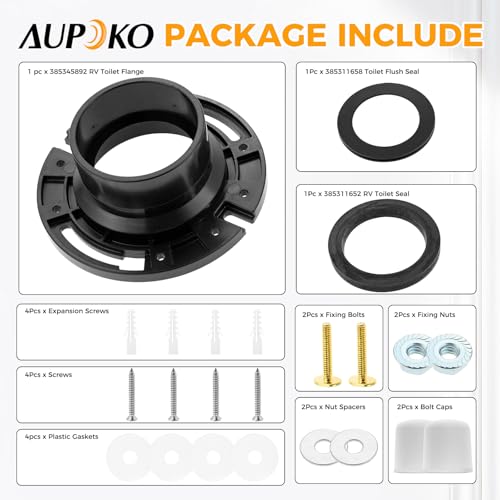 Image of Aupoko RV Toilet Seal and 3'' Socket RV Toilet Flange Kit Compatible with 300 /310 /320 RV Toilets, Replace 385345892 Flange, 385311658 Flush Seal and 385311652 Base Seal, 3 in 1 Combination Seal Kit