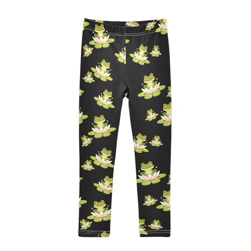 Frog on Lotus Girls Leggings Athletic Pants Tights Stretch Bottom